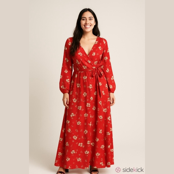 Be the Epitome of Elegance with Our Formal Event Red Floral Maxi Dress - Picture 1 of 9